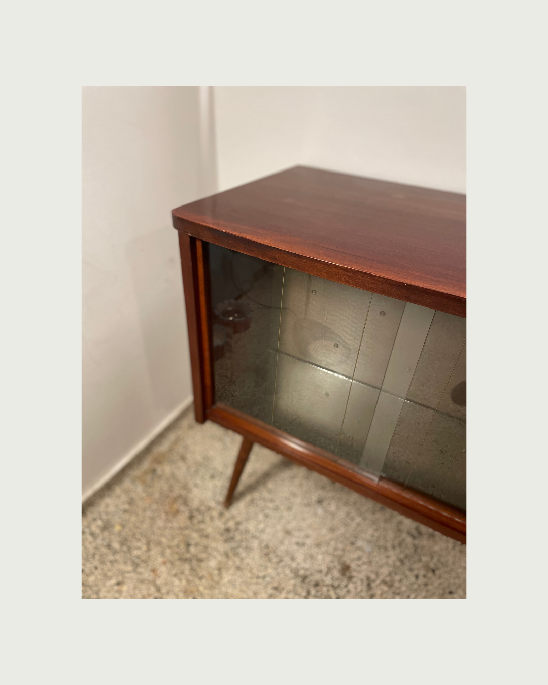 Vintage liqueur and TV cabinet with mirror base and backlight